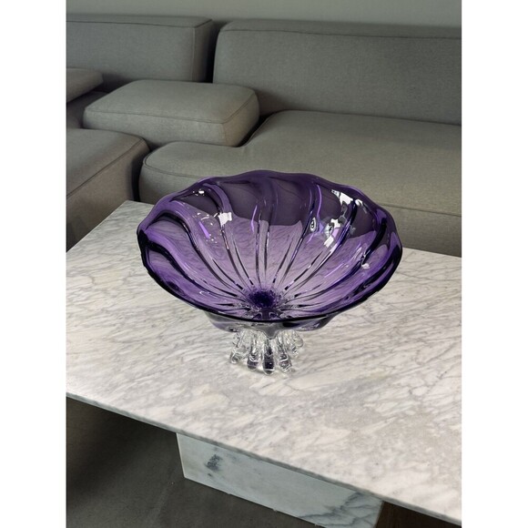 Large 14" Ed Branson Signed 2003 Blown Art Glass Arbor Violet Centerpiece Bowl - Picture 3 of 14